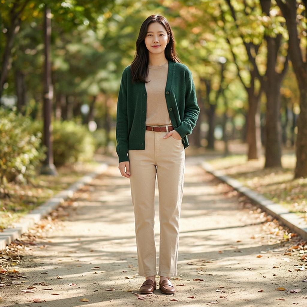 베이지색 면바지: 부드럽고 따뜻한 나들이룩