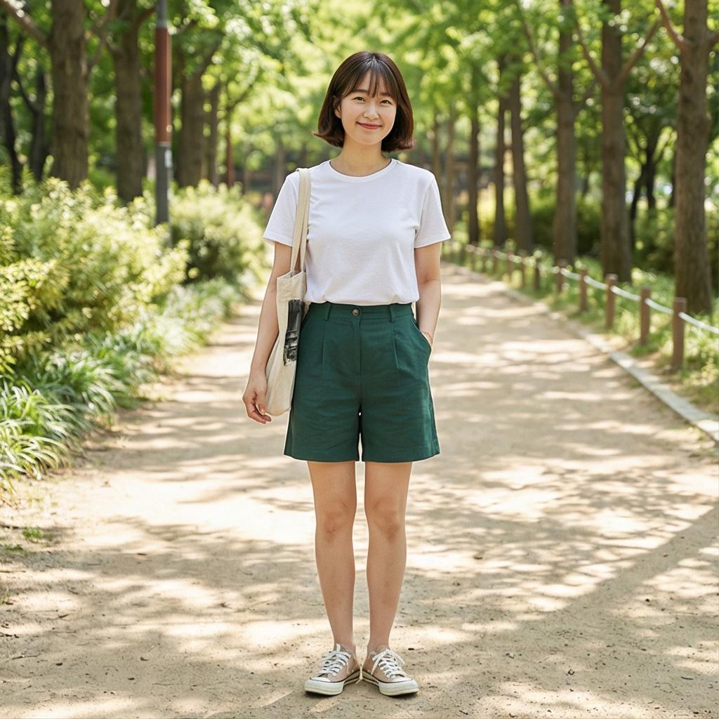 흰색 무지 티셔츠: 데일리 산책 룩