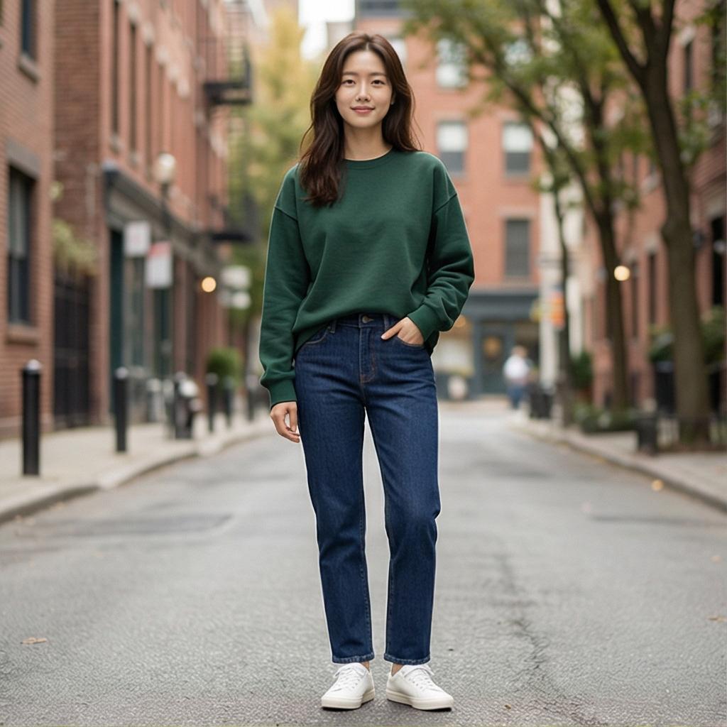 진청 데님 팬츠: 활동적인 데일리룩