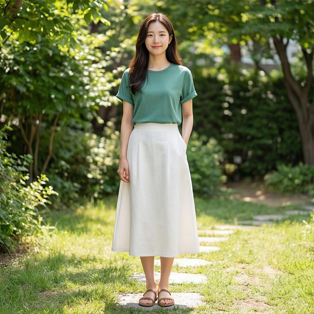 화이트 롱스커트: 화사한 분위기