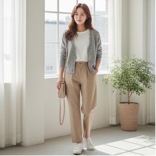 베이지 팬츠: 심플한 데일리룩