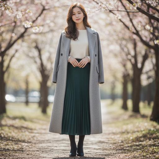 롱 스커트와 니트 원피스: 차분한 하객룩