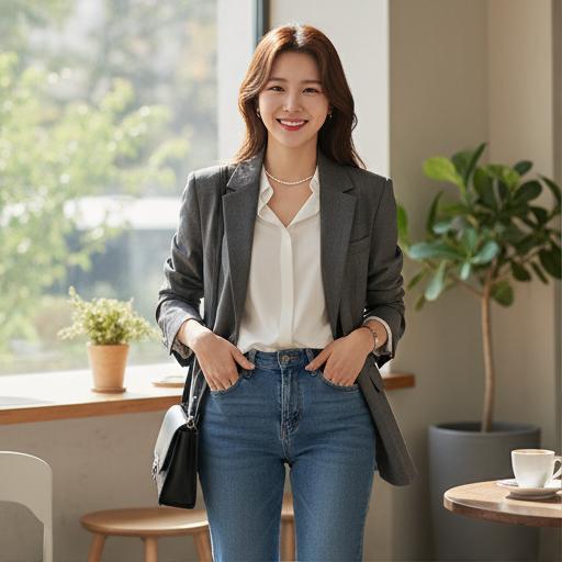 흰색 블라우스 + 청바지: 데일리 캐주얼룩