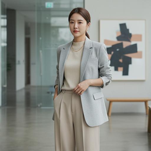 크림베이지 니트 + 베이지색 팬츠: 오피스 투 비즈니스 캐주얼룩