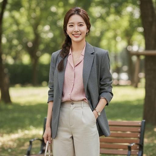 연분홍 블라우스 + 크림 블라우스: 포근한 데이트룩