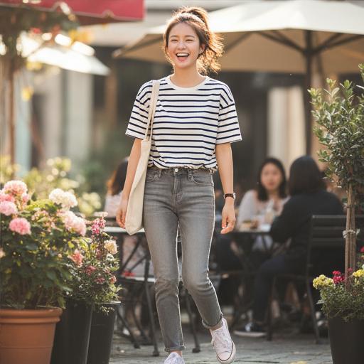 스트라이프 티셔츠: 캐주얼 데이트룩