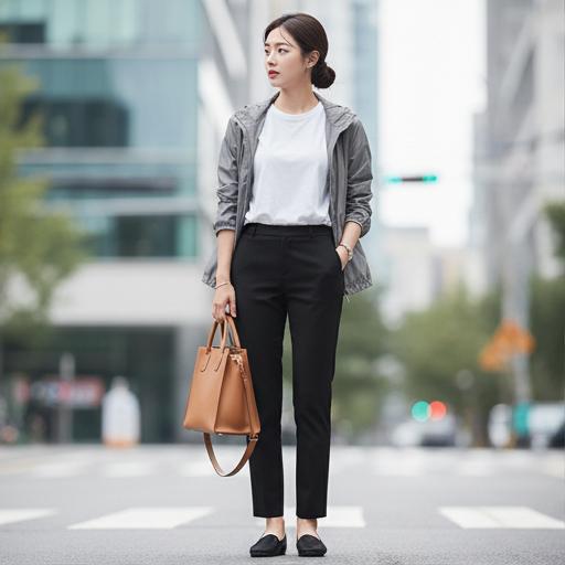 검정색 슬랙스와 흰 티셔츠: 깔끔한 비즈니스 캐주얼룩