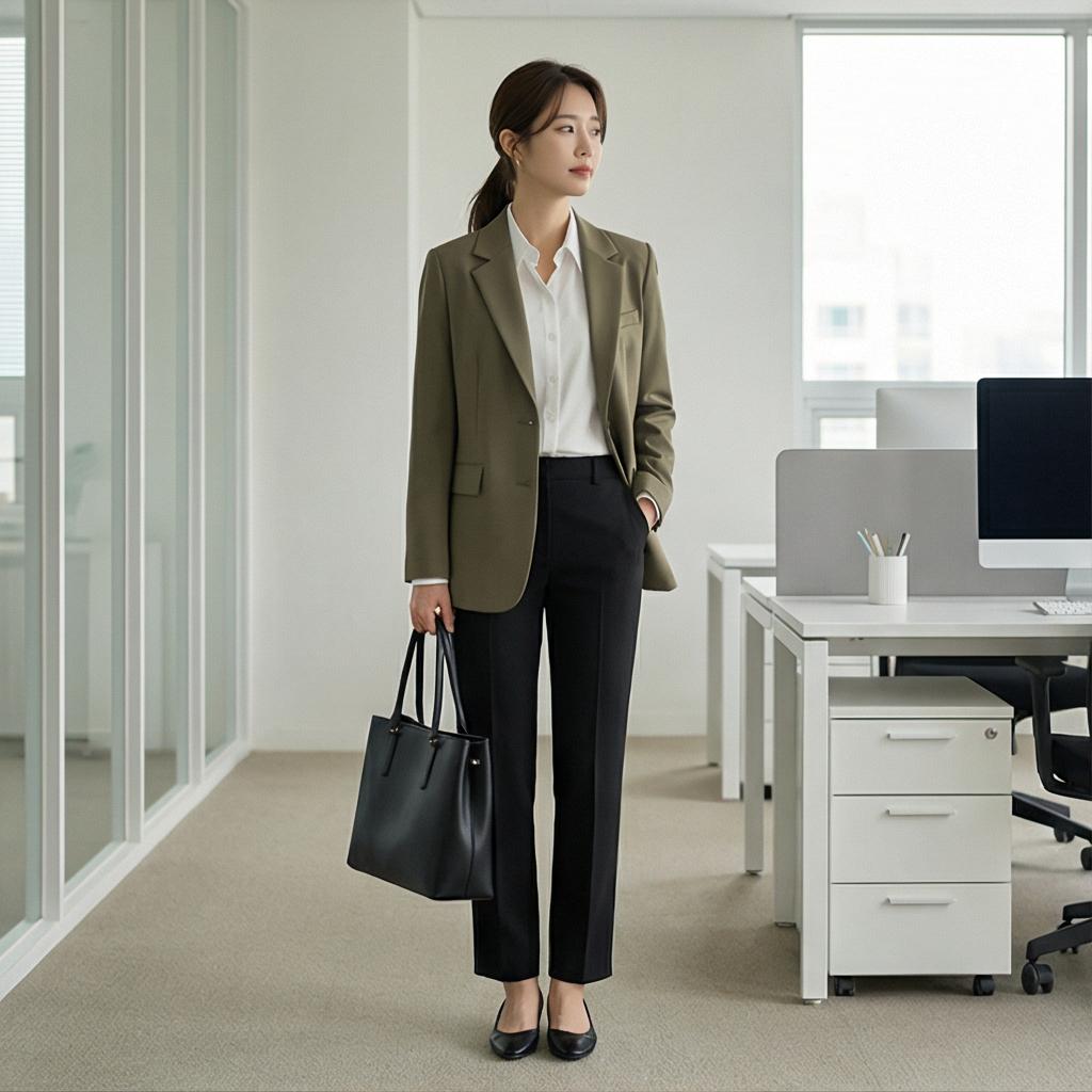 흰색 셔츠와 검정 슬랙스: 깔끔한 출근룩