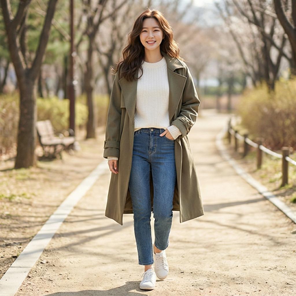 흰색 니트와 청바지: 편안한 주말 데일리 스타일