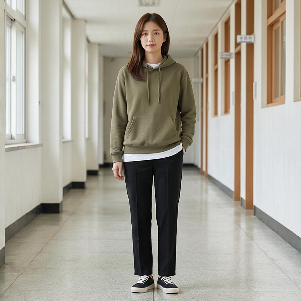 흰색 레이어드 티셔츠: 깔끔함이 돋보이는 캠퍼스 룩