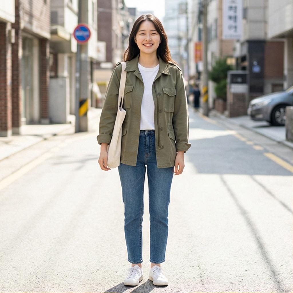 흰색 티셔츠 & 청바지: 캐주얼한 데일리룩