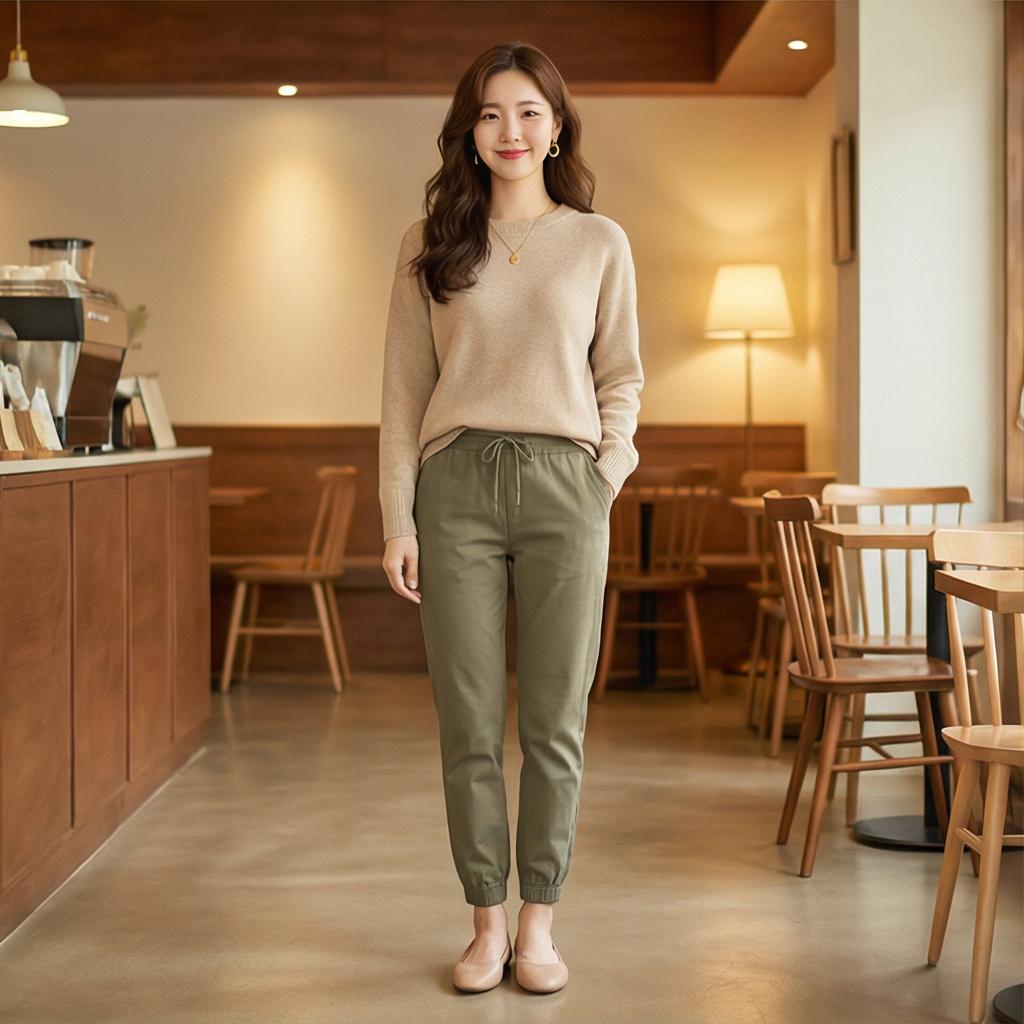 베이지 니트, 플랫슈즈: 부드러운 분위기의 데이트 룩