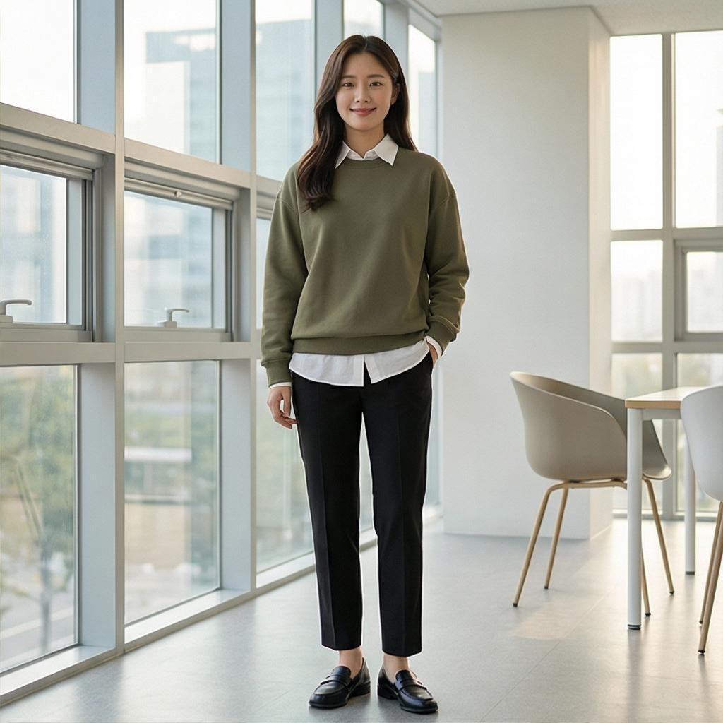 검정 슬랙스: 깔끔하고 차분한 오피스 스타일