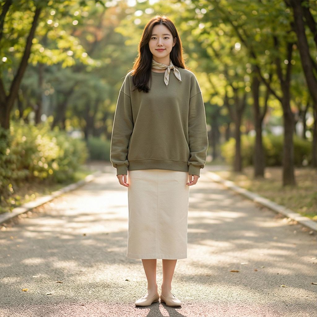 아이보리 코튼 스커트: 부드럽고 화사한 분위기