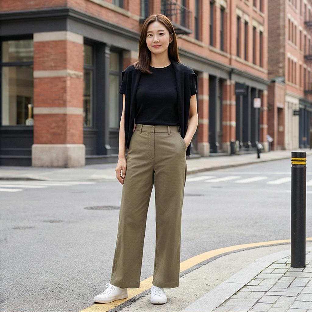 검정색 반팔티와 가디건: 시크한 데일리룩