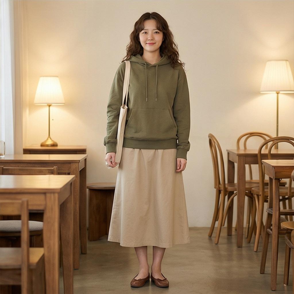 롱 스커트: 부드러운 믹스매치 스타일