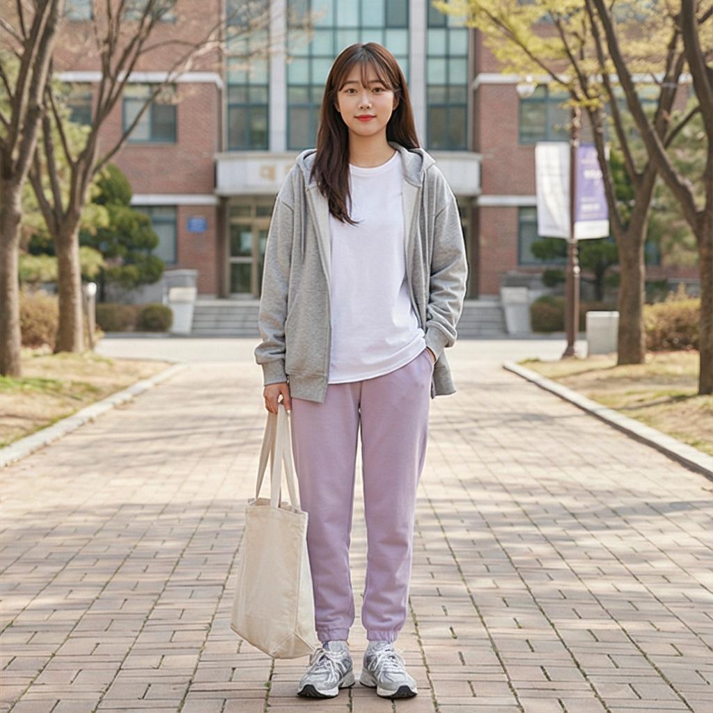 회색 후드티: 포근한 캠퍼스 스타일