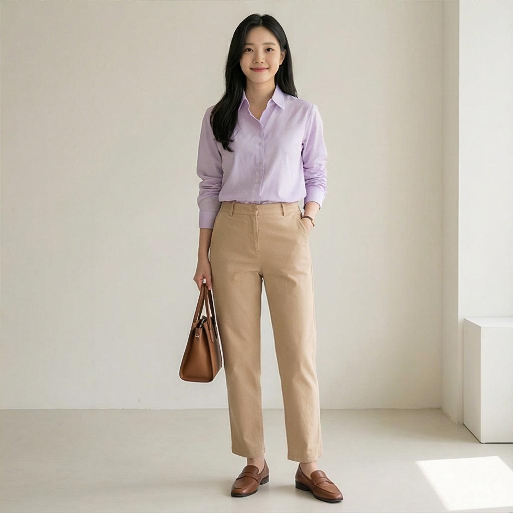 베이지 면바지: 부드러운 비즈니스 캐주얼 룩