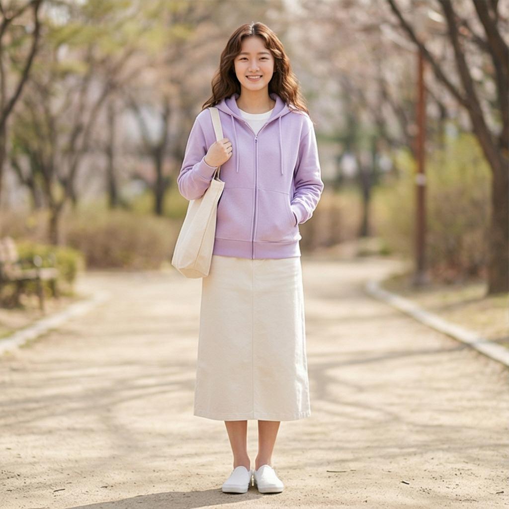 아이보리 롱 스커트: 사랑스러운 나들이 스타일