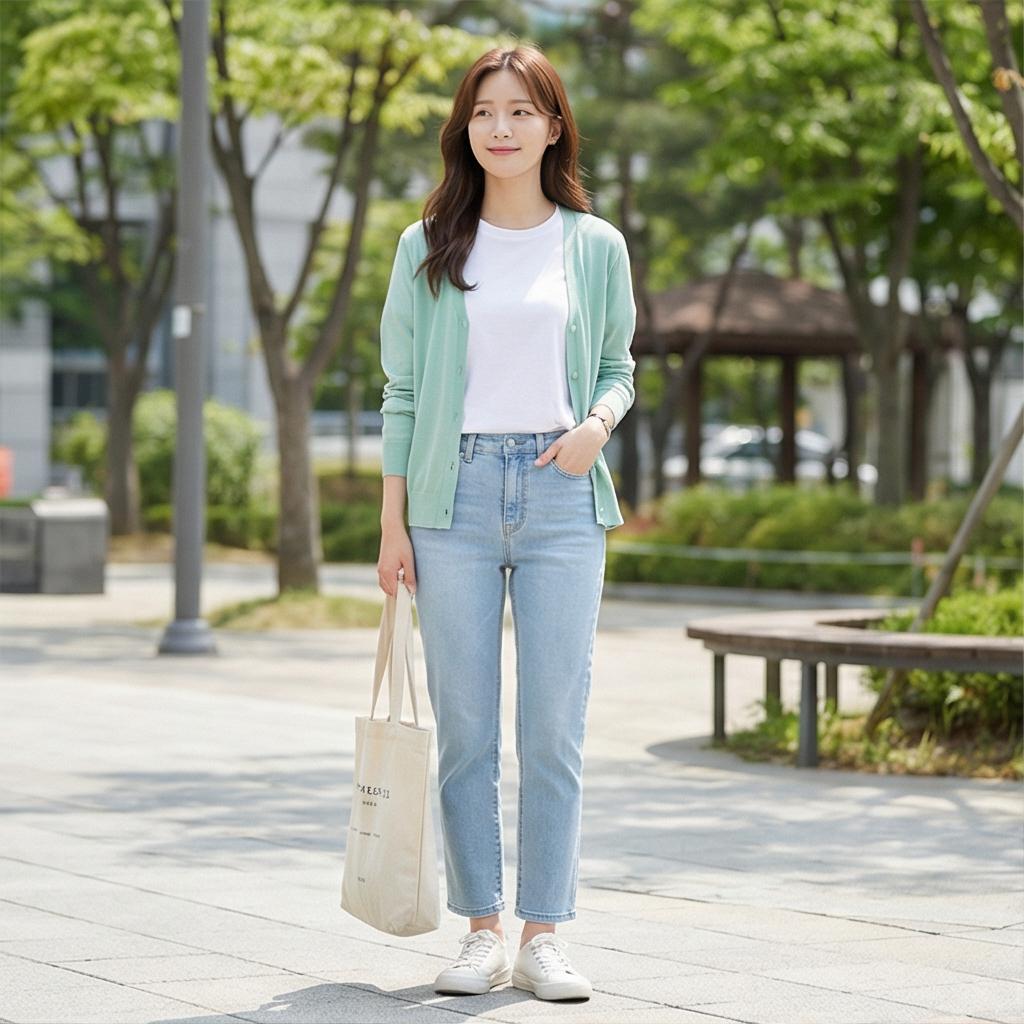 흰색 티셔츠와 청바지: 편안하고 활동적인 데일리룩