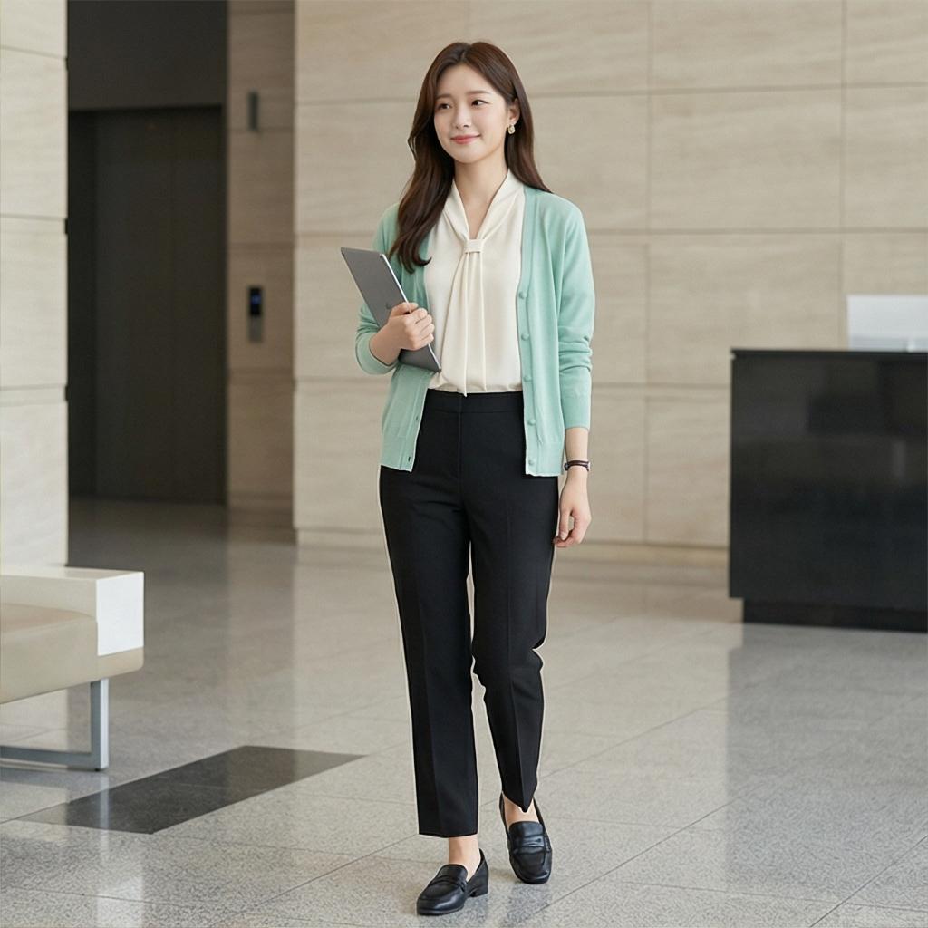 검정 슬랙스: 차분하고 단정한 출근룩