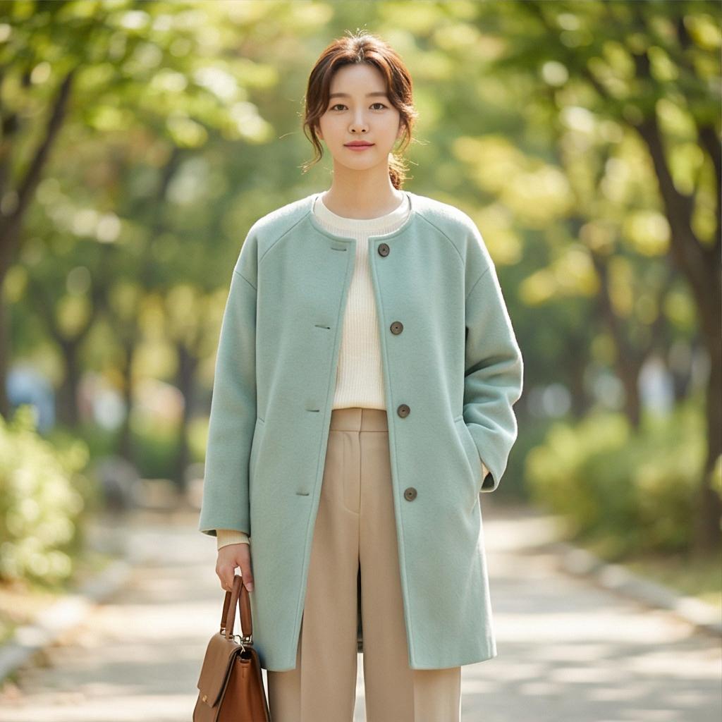 베이지색 와이드 팬츠: 부드러운 나들이 스타일