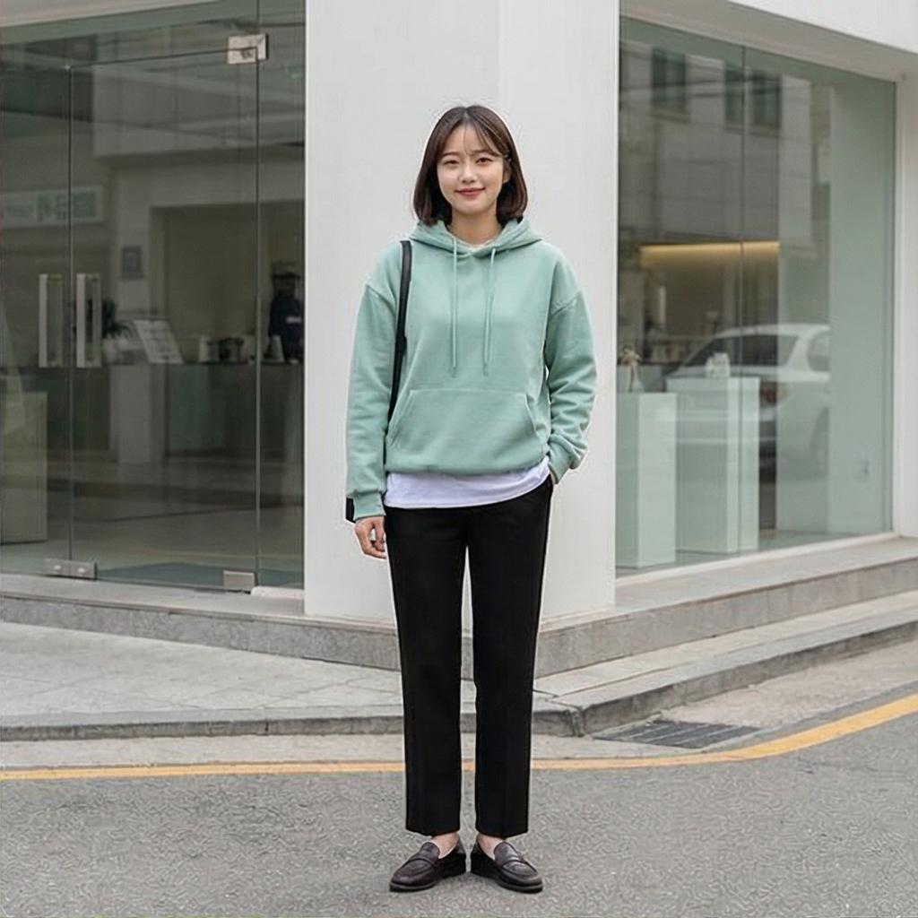 검정 슬랙스 & 흰색 티셔츠: 단정한 꾸안꾸 스타일