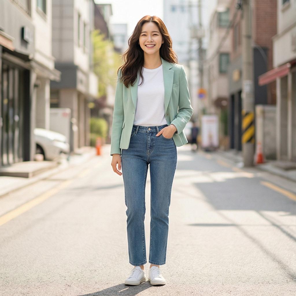 화이트 티셔츠와 청바지: 산뜻한 데일리 스타일
