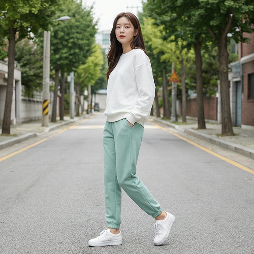 흰색 무지 티셔츠와 맨투맨: 깔끔한 원마일 웨어 룩