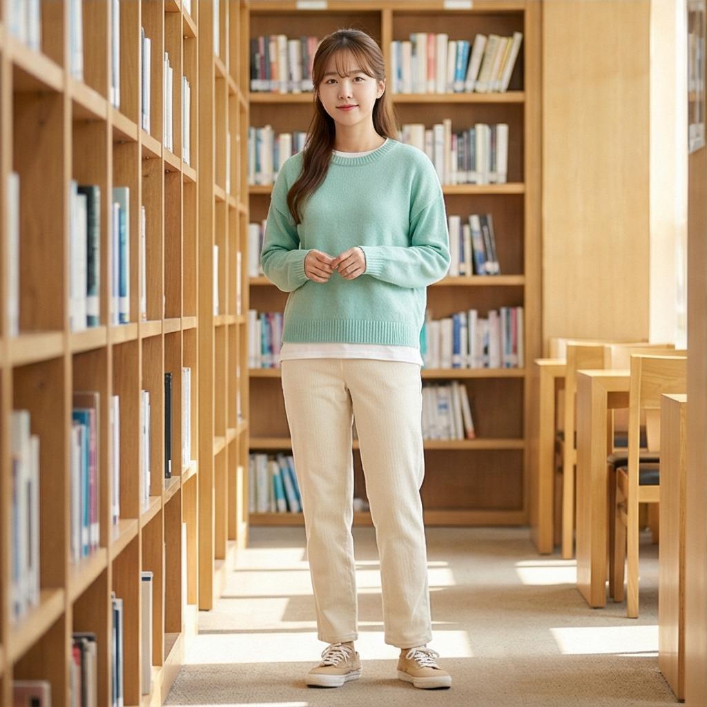 아이보리 코듀로이 팬츠: 포근한 캠퍼스 룩