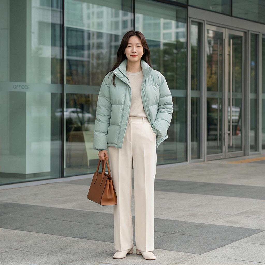 아이보리 와이드 슬랙스: 화사한 오피스 룩
