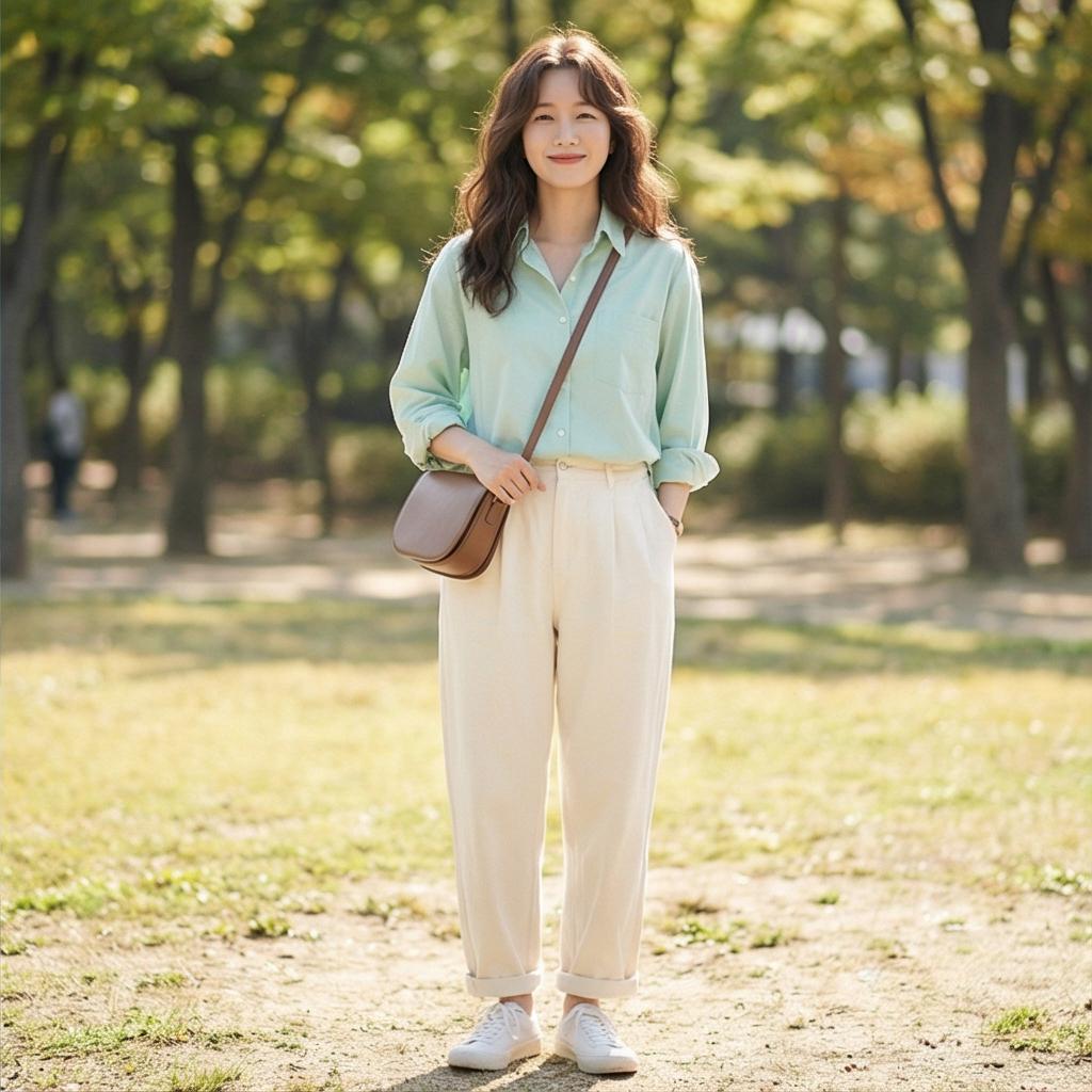 아이보리 코튼 팬츠: 화사한 나들이 룩