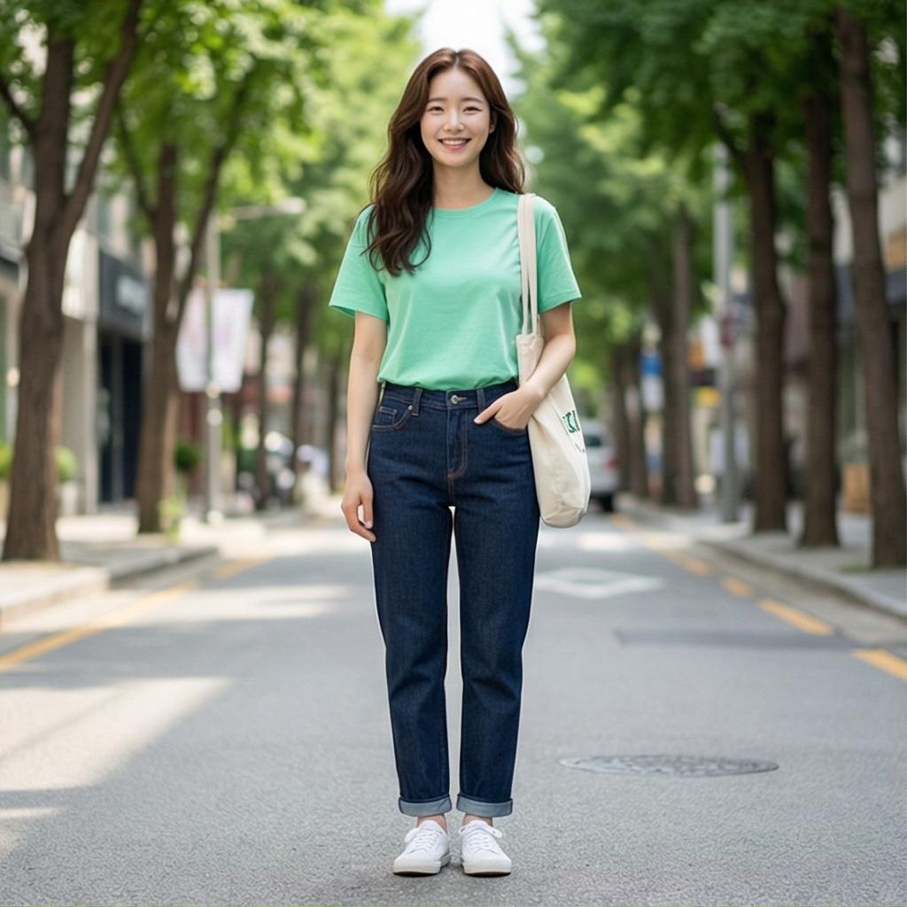 진청 데님 팬츠: 캐주얼한 데일리 스타일