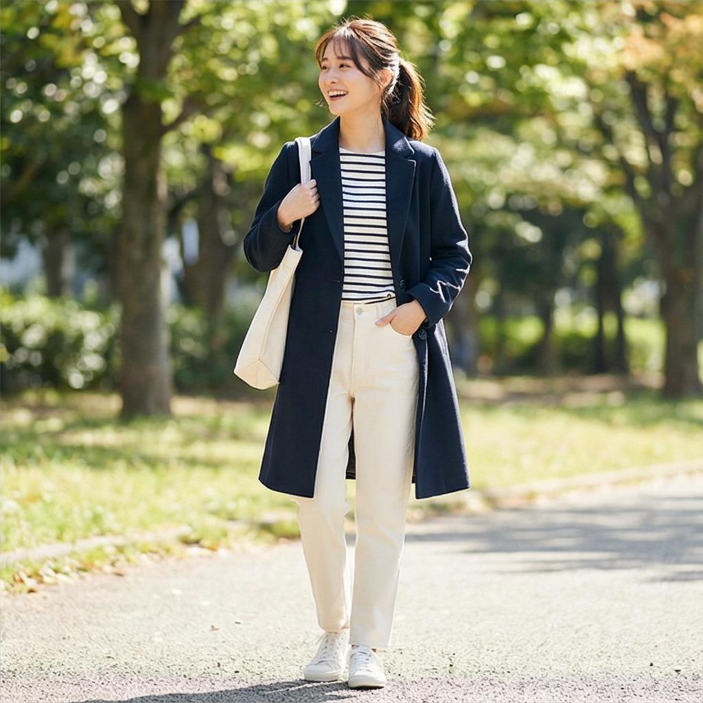 스트라이프 티셔츠 & 면바지: 경쾌한 데일리 스타일