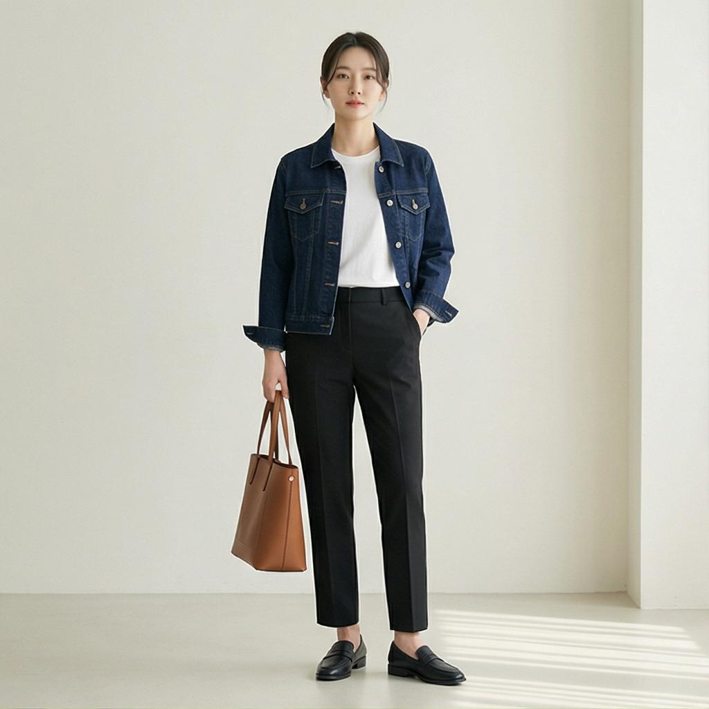 흰색 티셔츠와 검정 슬랙스: 깔끔한 비즈니스 캐주얼 룩