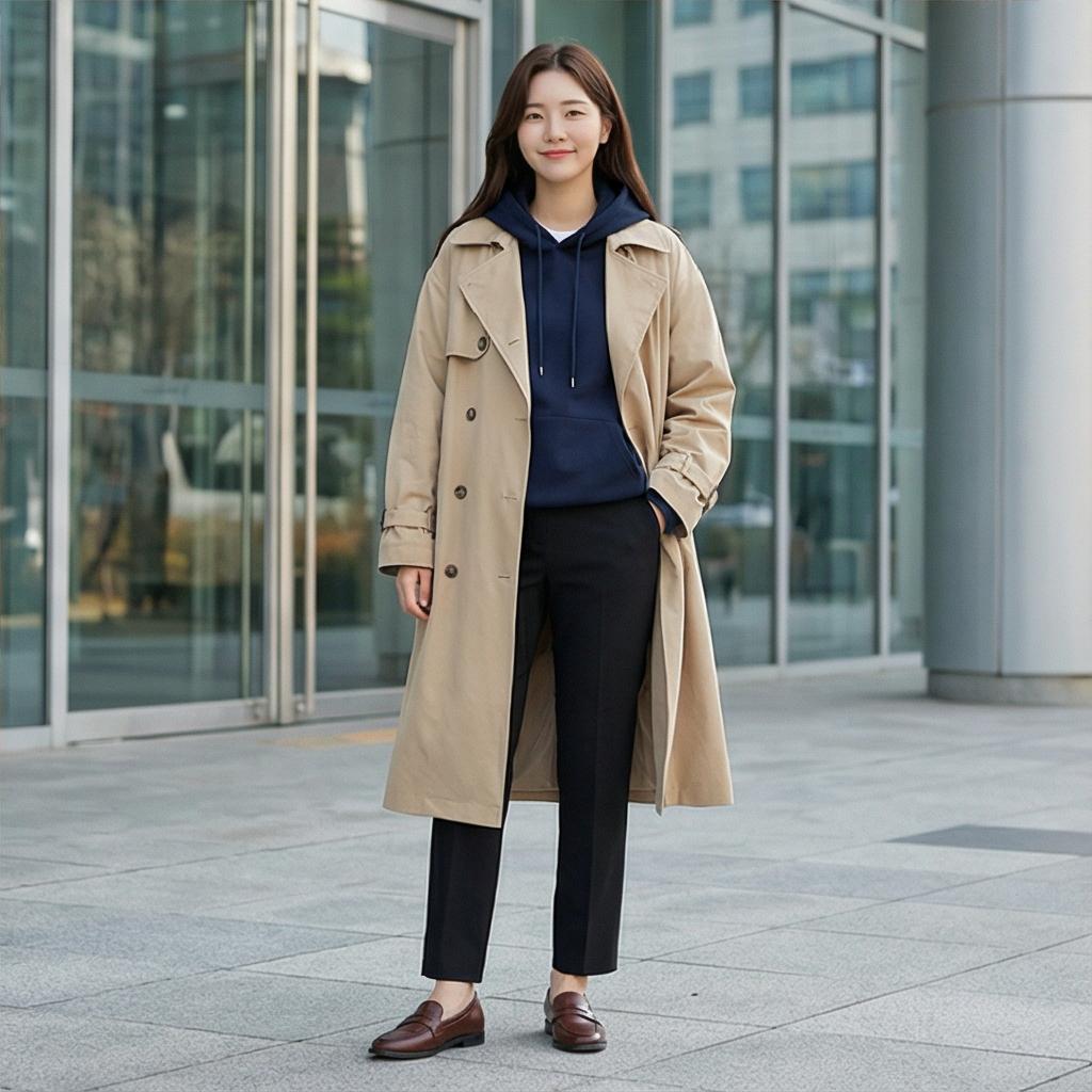 베이지 트렌치코트: 비즈니스 캐주얼 스타일