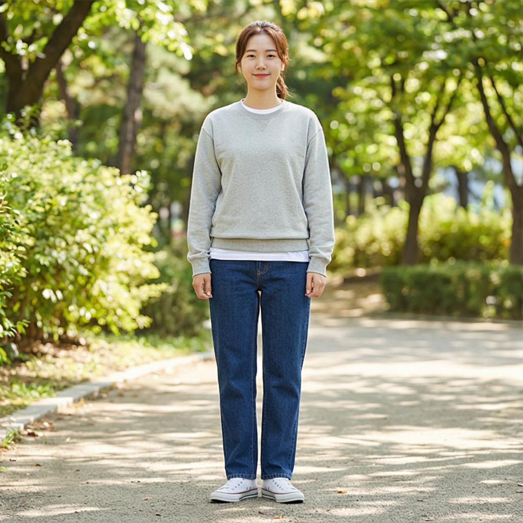 회색 맨투맨: 활동성을 강조한 주말 나들이룩