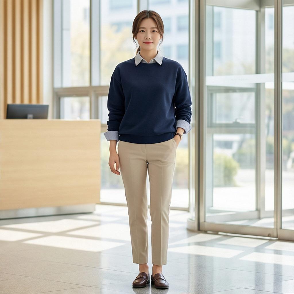 셔츠와 베이지색 면바지: 단정한 비즈니스 캐주얼 룩