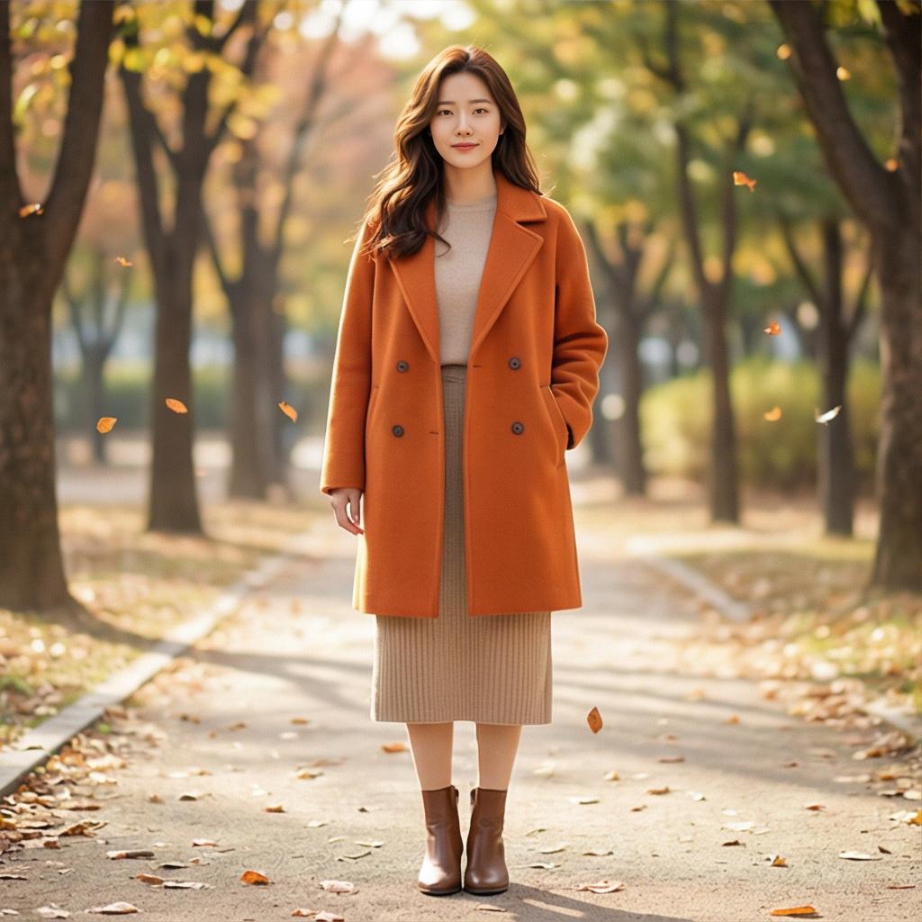 베이지색 니트 스커트: 부드러운 나들이 분위기