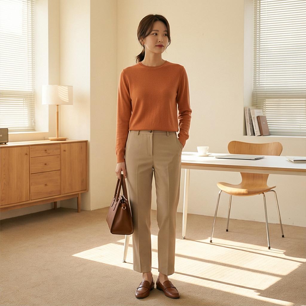 베이지색 슬랙스: 차분하고 따뜻한 오피스 룩