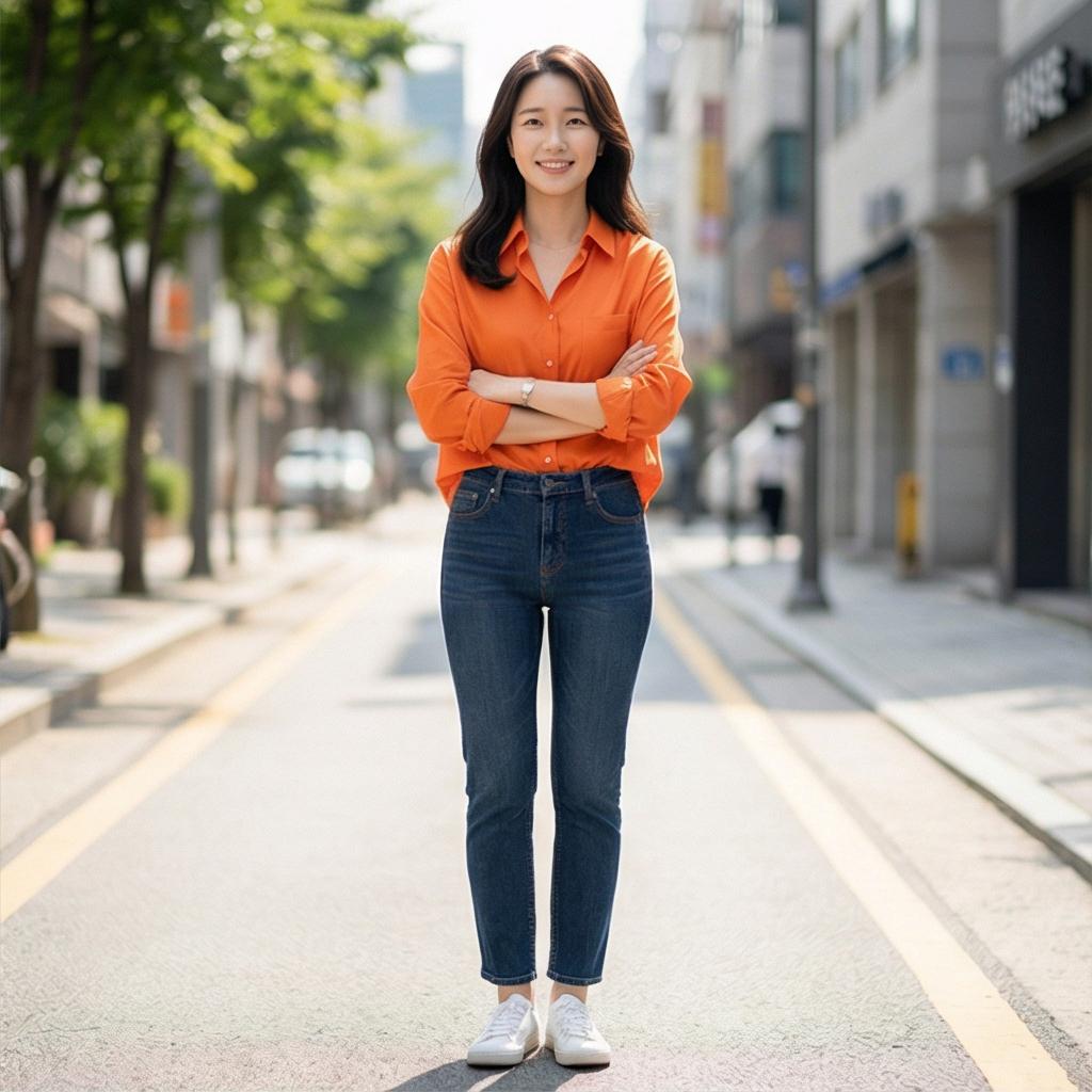 진청 데님 팬츠: 활기차고 경쾌한 데일리 스타일