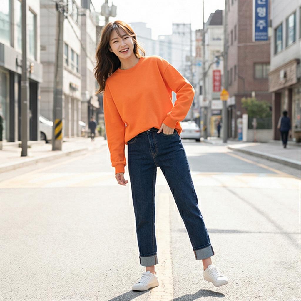 진청 데님 팬츠: 경쾌한 데일리 룩