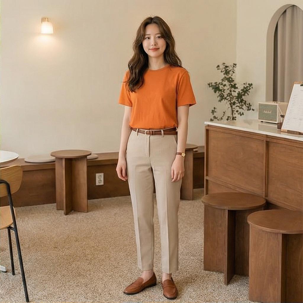 베이지 슬랙스: 부드러운 오피스룩