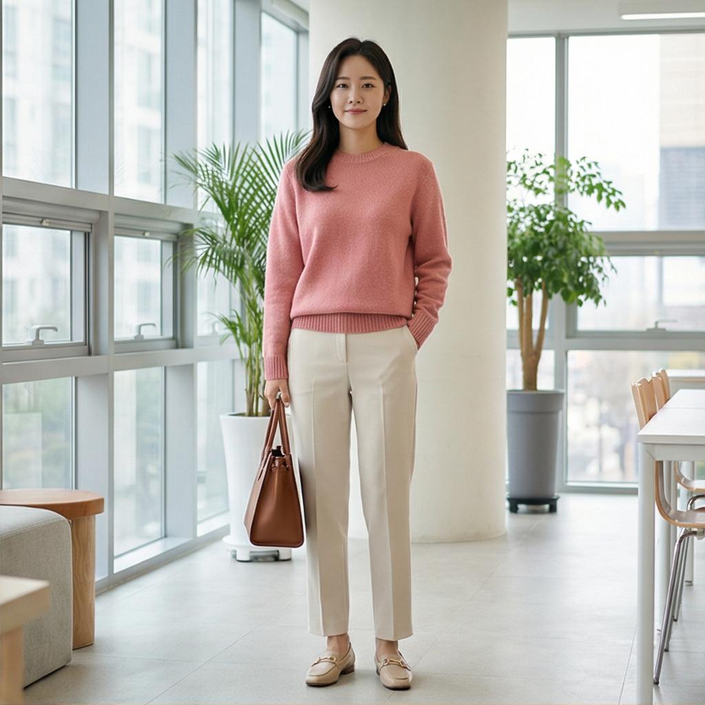 아이보리 슬랙스: 부드럽고 화사한 분위기