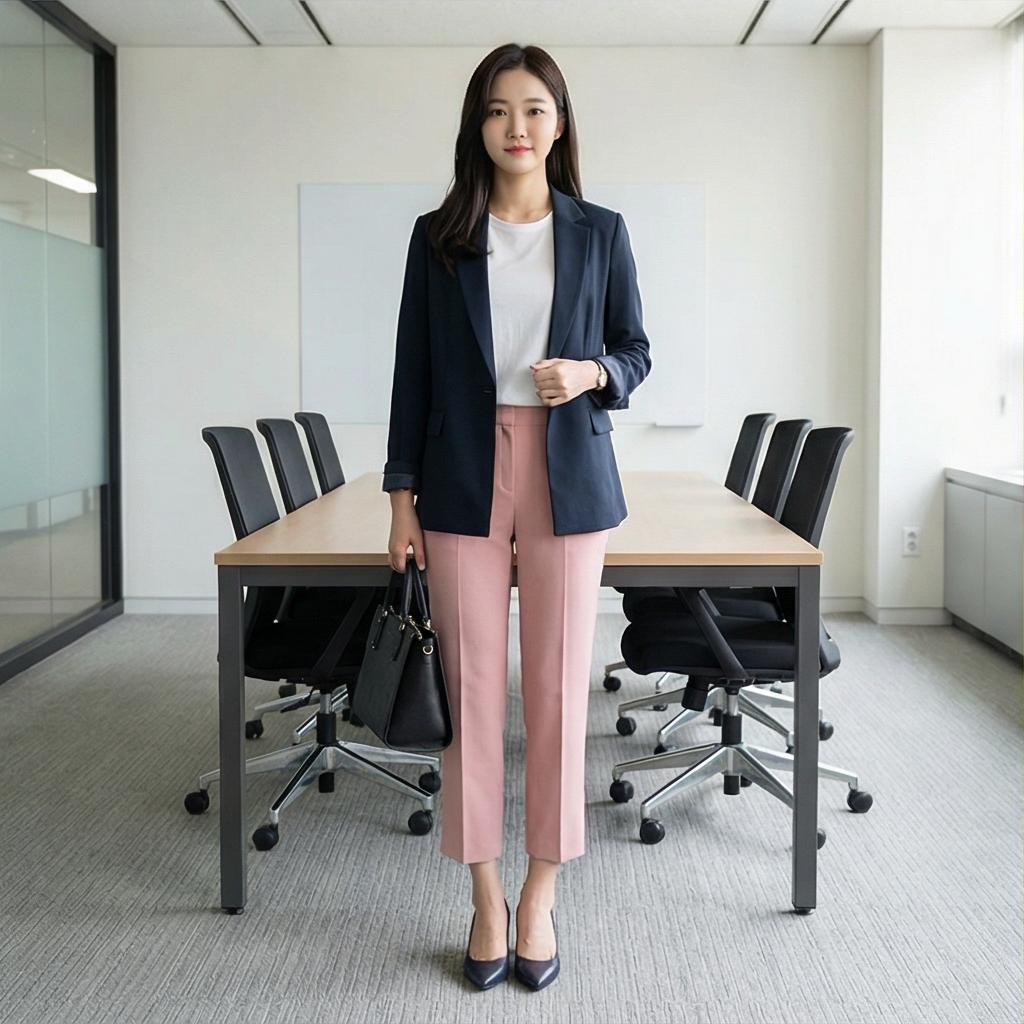 네이비 자켓: 격식과 화사함을 담은 미팅룩