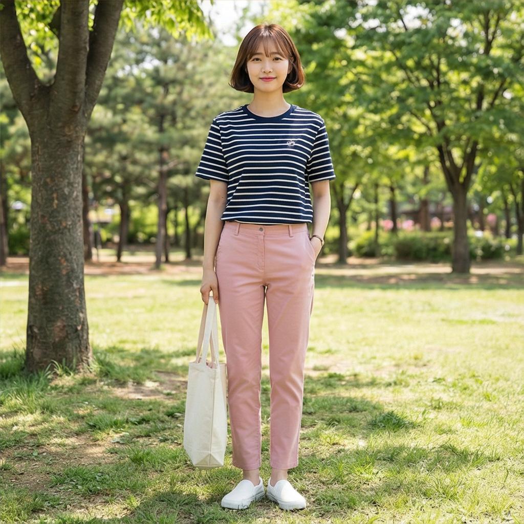 스트라이프 티셔츠: 경쾌하고 활동적인 나들이 룩