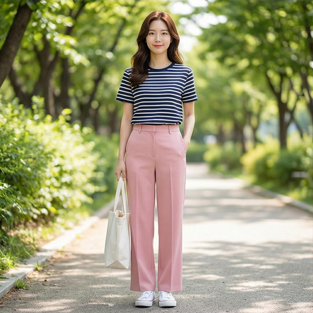 스트라이프 티셔츠: 경쾌한 무드의 나들이 룩