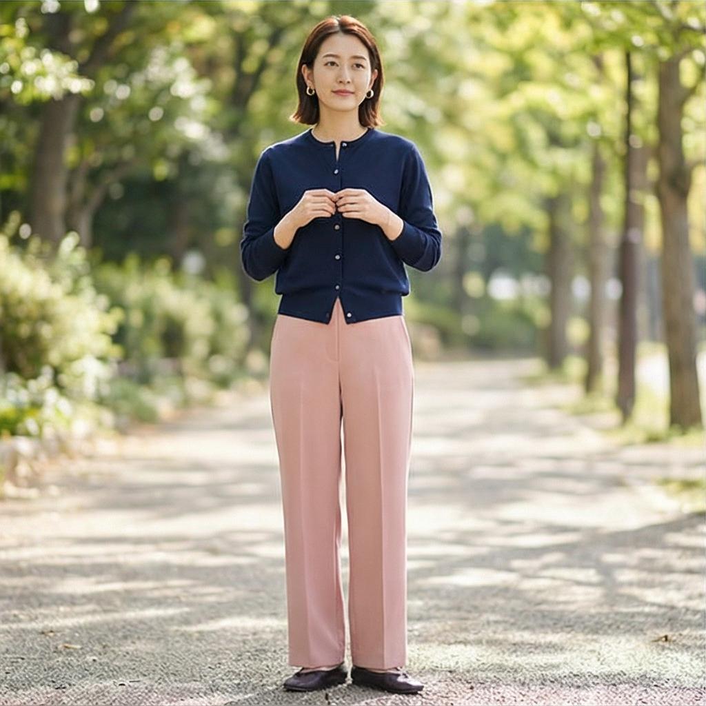 네이비 가디건: 차분한 나들이룩