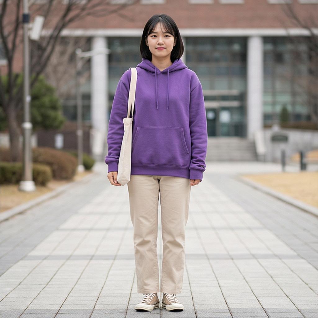 베이지 면바지: 편안한 캠퍼스룩