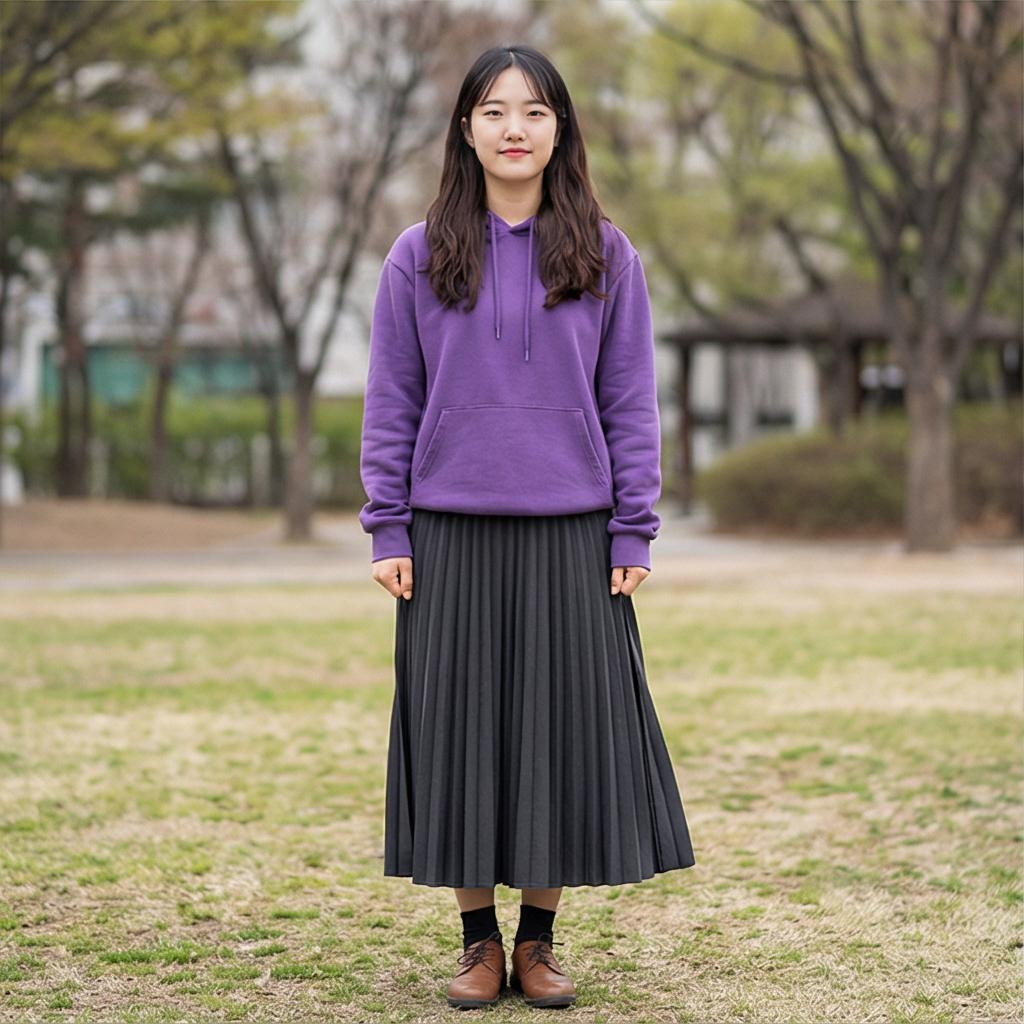 롱 플리츠 스커트: 꾸안꾸 나들이 룩